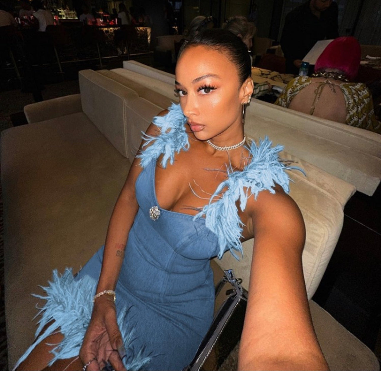 SERENA FUR DENIM DRESS